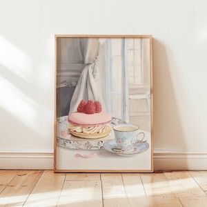 Stampa artistica da parete con pasticceria francese, elegante poster di dessert, decorazione da cucina con tè e macaron, stile parigino, opera d'arte senza cornice per caffè