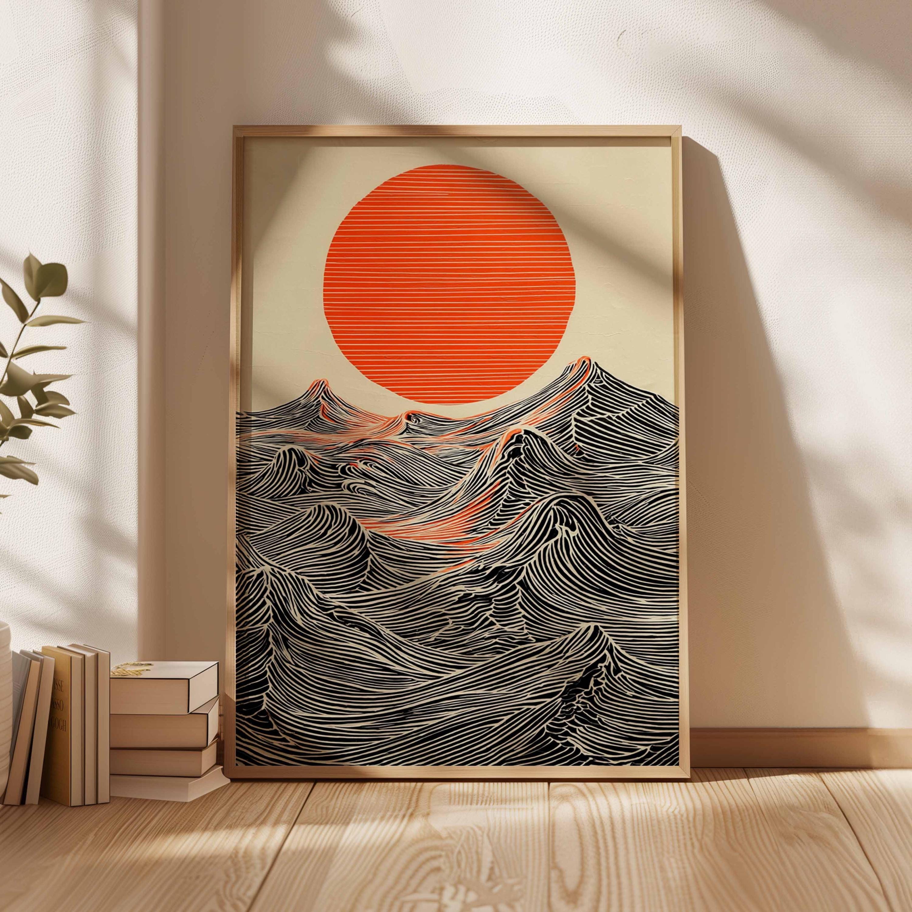 Sun and Waves Wall Art Print – Modern Minimalist Ocean Poster