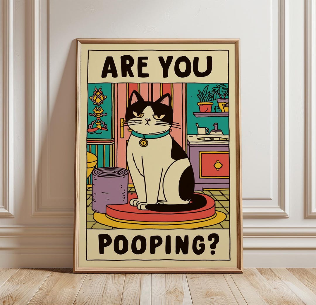 Funny Cat Bathroom Poster | Are You Pooping Print | Humorous Toilet ...