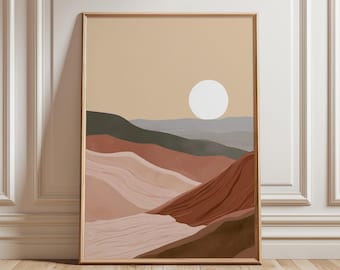 Abstract Desert Sunset Poster, Terracotta Landscape Wall Art Print