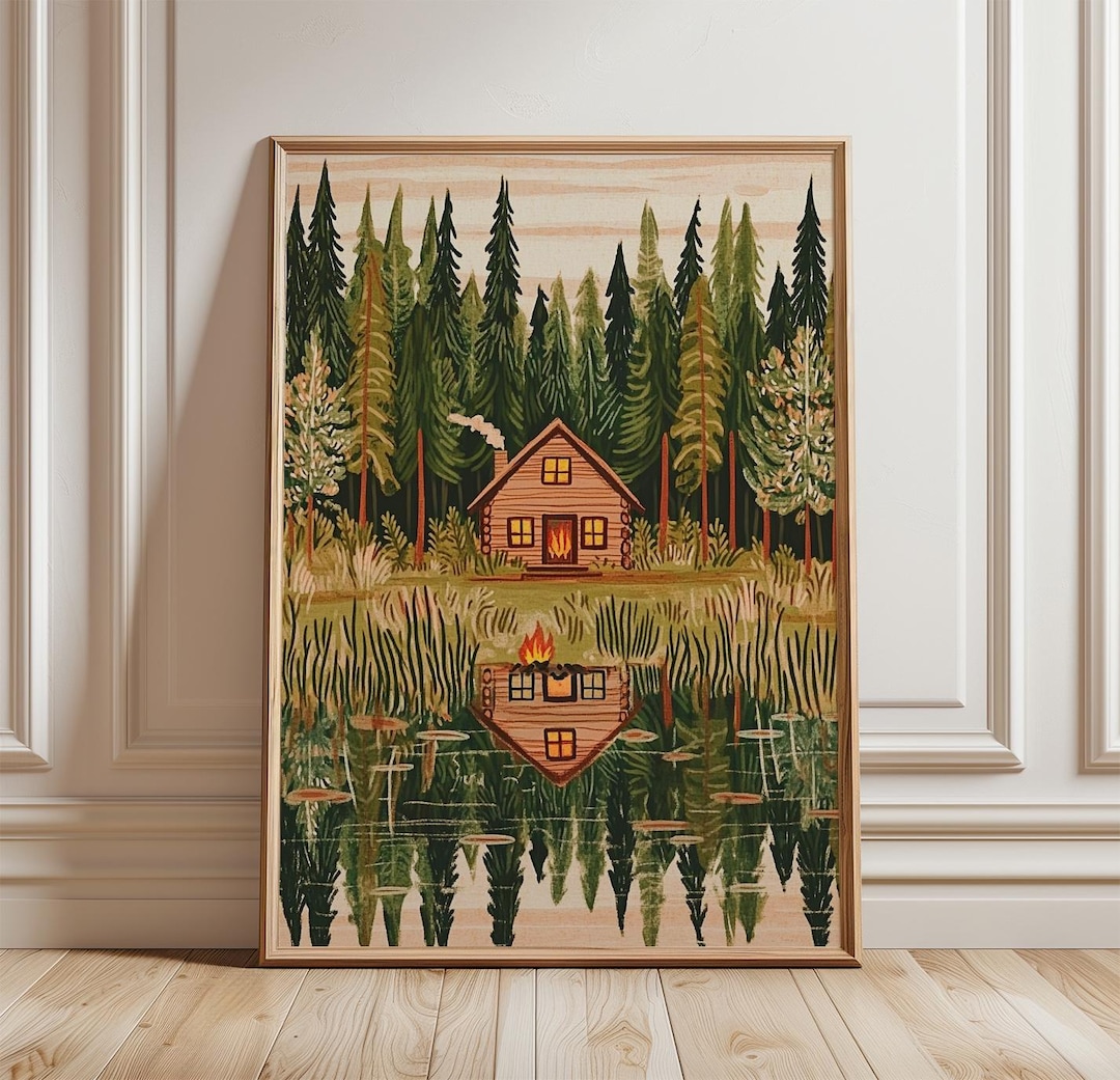 Forest Cabin Poster | Cozy Woodland Wall Art | Rustic Nature ...