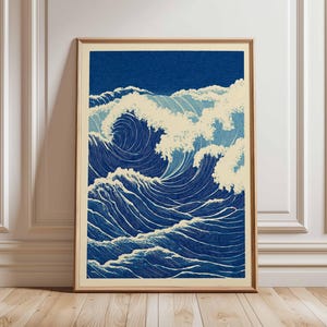 Japanese Wave Poster, Ocean Wall Art, Blue Wave Print, Coastal Home Decor, Hokusai Inspired Artwork, Nautical Sea Illustration