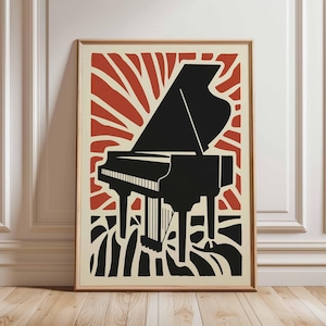 Póster de piano para pared, impresión musical atrevida para decoración de habitación, silueta de piano de cola, regalo de músico moderno, arte musical gráfico sin marco