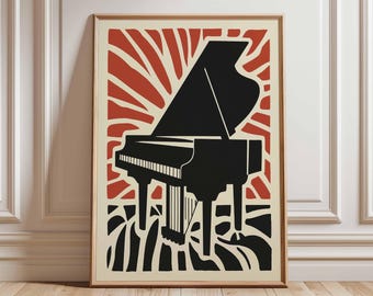 Klavier Wand Kunst Poster, Musik Zimmer Dekor Druck, Flügel Silhouette Kunstwerk, moderner Musiker Geschenk, ungerahmt Grafik Musik Kunst