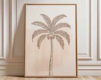 Palm Tree Poster Tropical Wall Art Minimalist Line Drawing Botanical Print Beach Decor Modern Coastal Artwork Palm Leaf Illustration