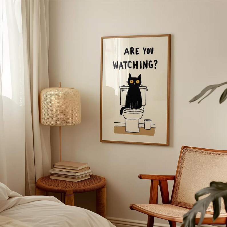 Funny Cat Bathroom Poster | Are You Watching Print | Humour Toilet Wall ...