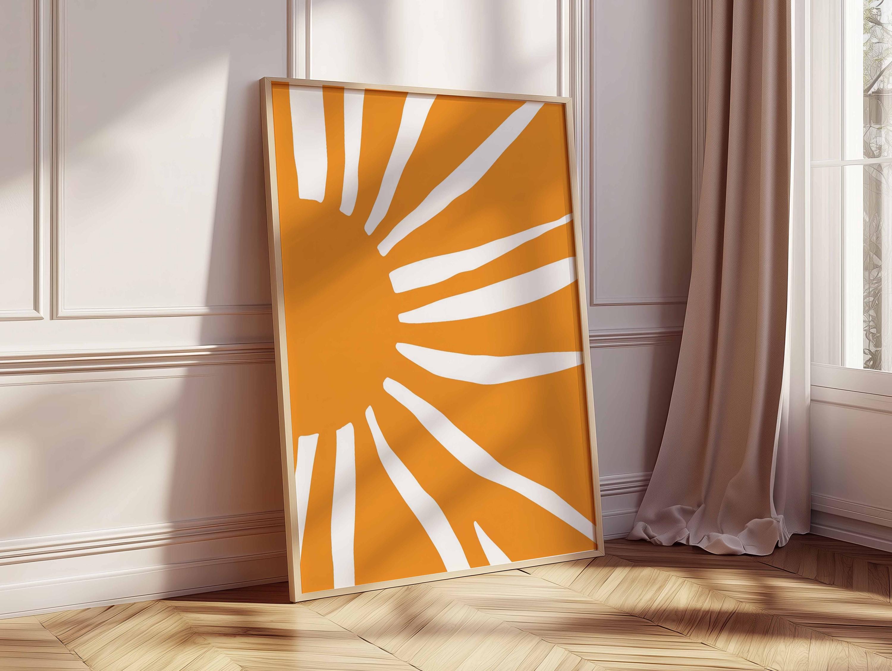 Abstract Sun Poster, Modern Minimalist Orange Wall Art, Geometric