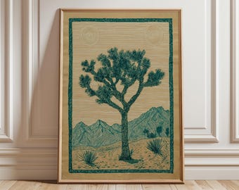 Joshua Tree Wall Art Poster, Vintage Desert Illustration, Southwestern Botanical Print