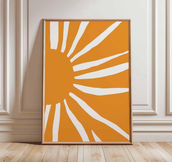 Abstract Sun Poster, Modern Minimalist Orange Wall Art, Geometric