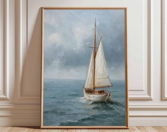 Sailboat Wall Art Print Coastal Nautical Poster Ocean Sea Painting Seascape Marine Decor Vintage Style Boat Artwork No Frame