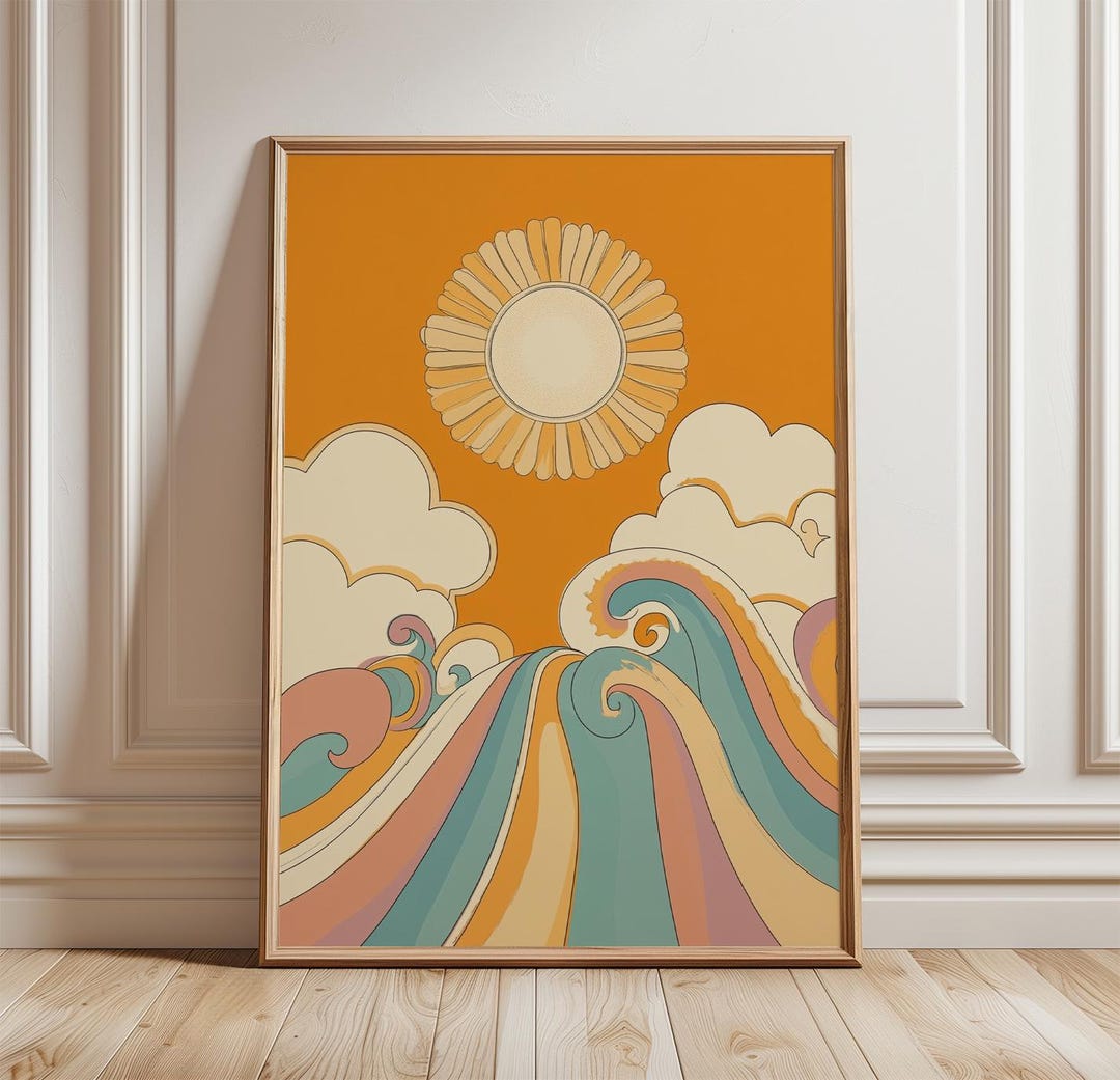 Psychedelic Sun Rays Retro Mushroom Landscape Poster Print | Psychedelic Sun Rays Wall Art ...