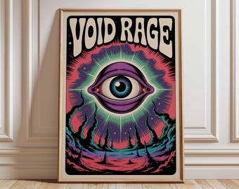 Void Rage Psychedelisches Poster, Trippy Allsehendes Auge, Kosmische surreale Illustration, Retro 70er Jahre Psy Art, mystisches Zimmer Dekor