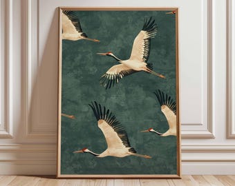 Japanese Crane Birds Framed Canvas Wall Art - Giclee Print, Ready To Hang - Home Decor, UK Made