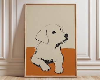 Lámina minimalista con dibujo de perro, arte de cachorro en tonos crema y naranja, póster de regalo para amantes de las mascotas, decoración moderna