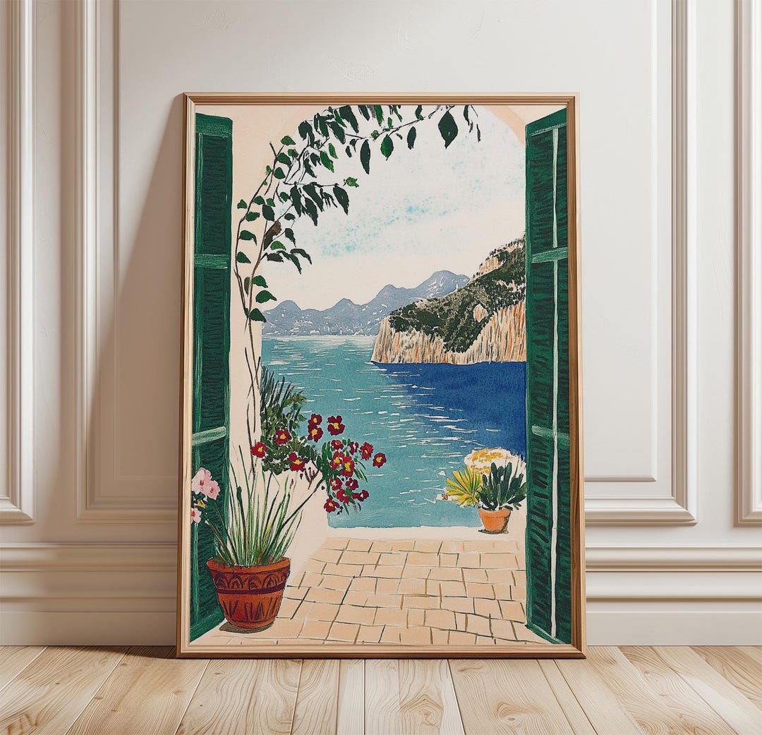 Coastal Window View Poster | Mediterranean Sea Wall Art | Scenic Travel ...