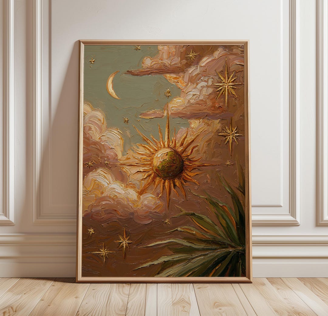 Celestial Sun and Moon Wall Art Poster, Mystical Cosmic Illustration ...