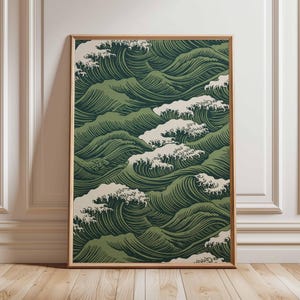 Japanese Ocean Waves Wall Art Print Vintage Hokusai Style Poster Asian Sea Artwork Zen Coastal Decor Nautical Home Decoration