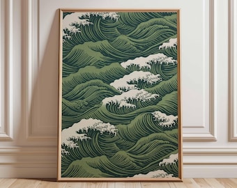 Japanese Ocean Waves Wall Art Print Vintage Hokusai Style Poster Asian Sea Artwork Zen Coastal Decor Nautical Home Decoration