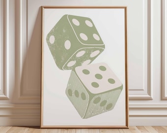 Dice Poster, Vintage Casino Wall Art Print, Retro Gambling Artwork, Mid Century Modern Game Room Decor, Minimalist Dice Illustration