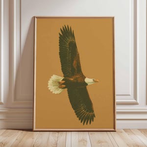 Bald Eagle Wall Art, Vintage Bird Poster, American Wildlife Print, Soaring Eagle Nature Decor, Rustic Animal Illustration