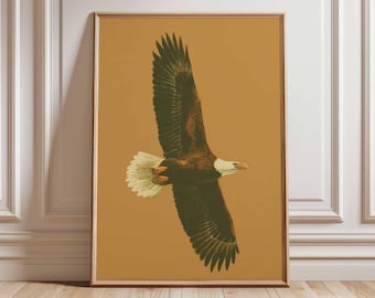 Weißkopfseeadler-Wand-Kunst, Weinlese-Vogel-Plakat, amerikanischer Wildtier-Druck, hochfliegende Adler-Natur-Dekor, rustikale Tierillustration