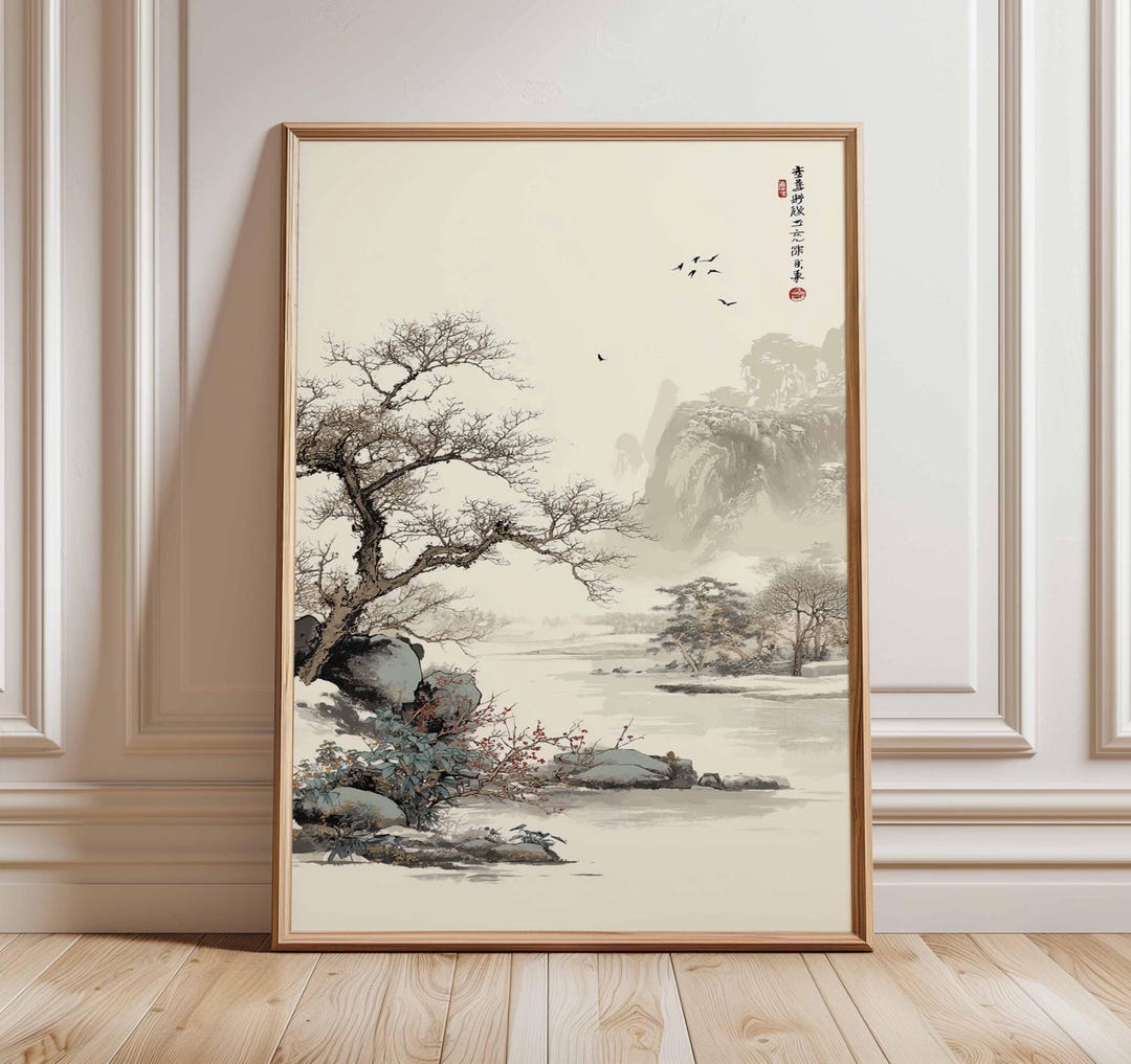 Asian Landscape Poster, Japanese Ink Painting Wall Art, Tranquil ...
