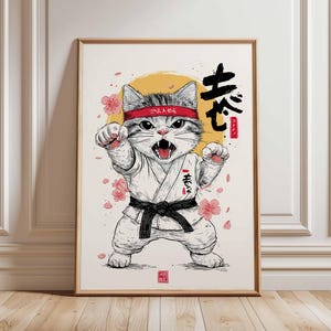 Karate Katze Poster, Lustige Martial Arts Wandkunst, Japanischer Stil Druck