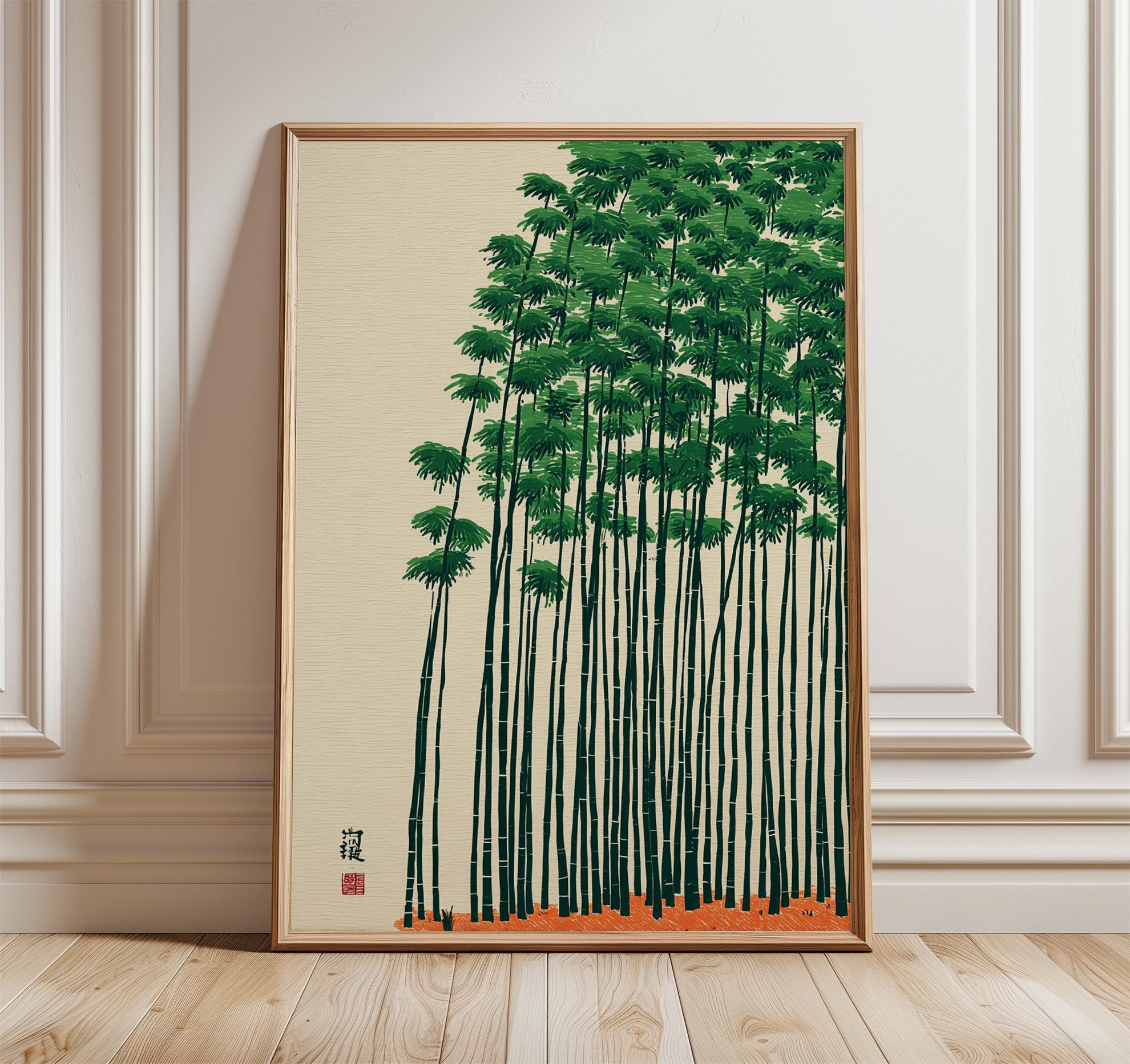 竹林のウォールアート、日本の自然をモチーフにしたプリント、ミニマル