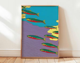 Pop Art Fish Wall Print Colorful Ocean Animal Poster Vibrant Coastal Decor Retro Sea Life Illustration Unframed Beach Artwork