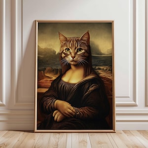 Mona Cat – A Whimsical Twist on the Classic Mona Lisa, Cat in Renaissance Art, Funny Cat Art, Cat Portraits, Mona Lisa Poster