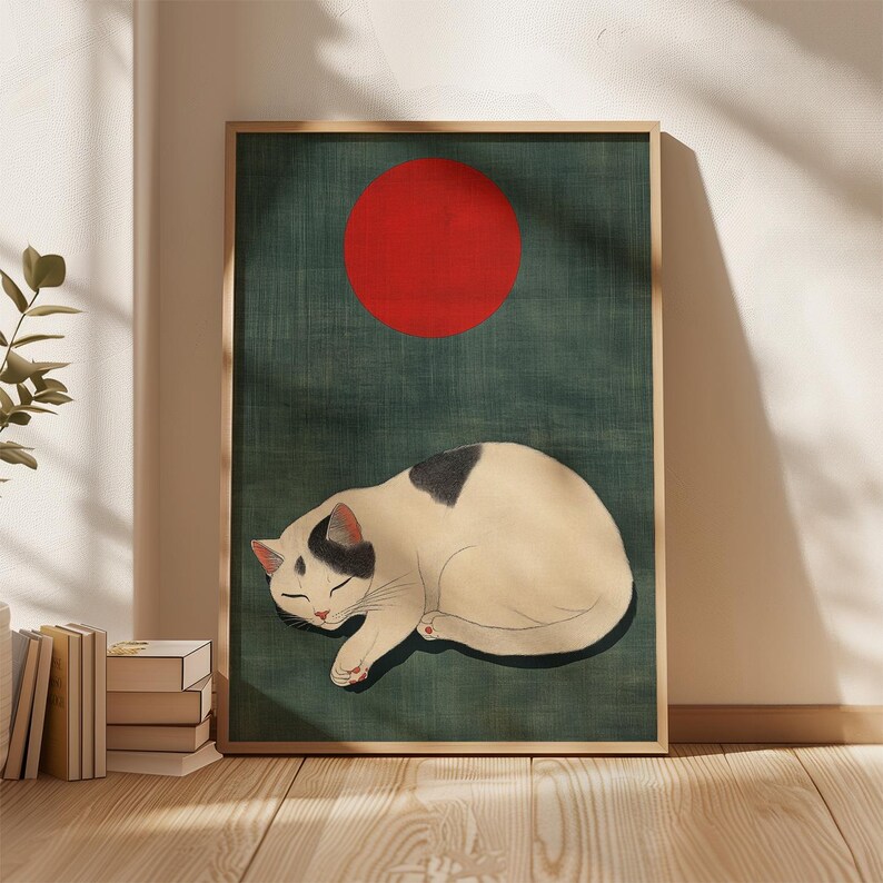Sleeping Cat Poster | Japanese Style Animal Wall Art | Minimal Cat ...