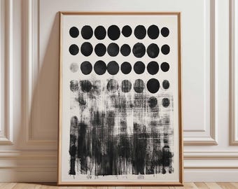 Abstracte zwart-witposter, moderne cirkelkunstprint, geometrisch stippenpatroon, minimalistisch muurdecor, hedendaagse abstracte kunstwerken