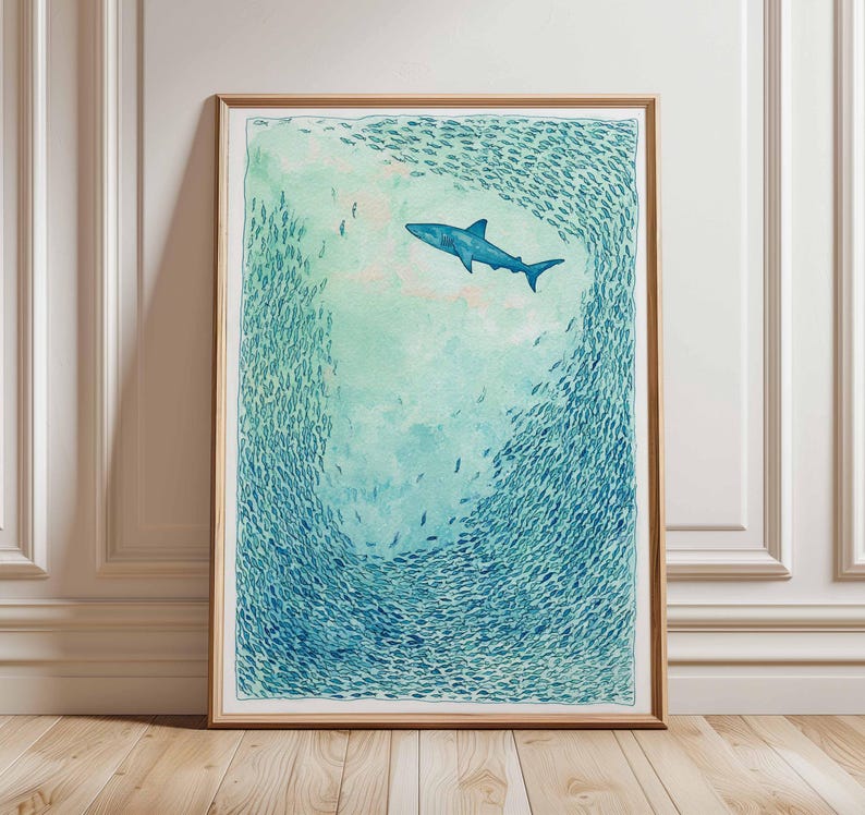 Shark Wall Art, Ocean Watercolor Poster, Underwater Sea Life Print ...