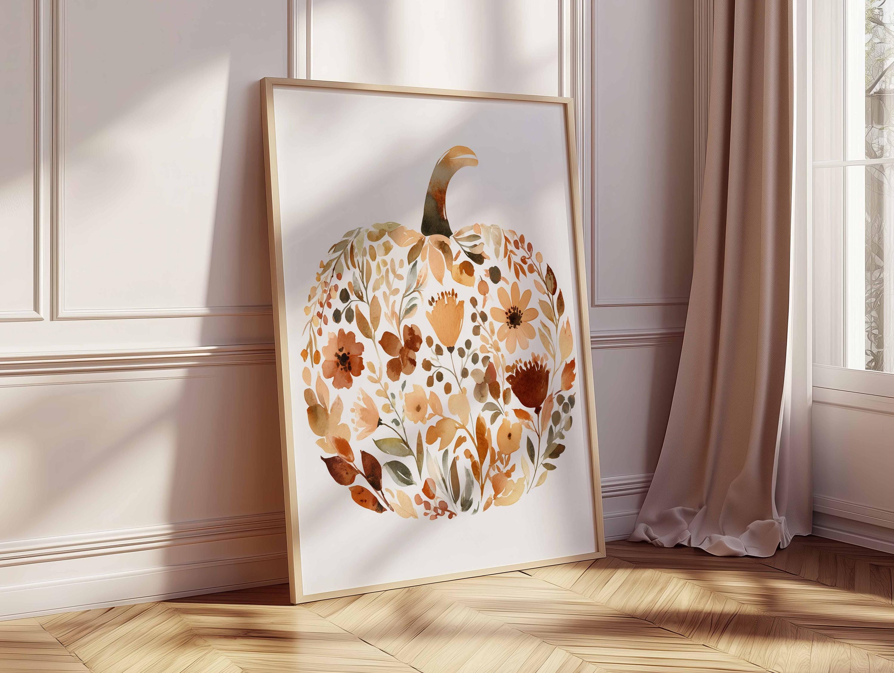 Watercolor Pumpkin Wall Art Print Fall Floral Poster Autumn Harvest ...