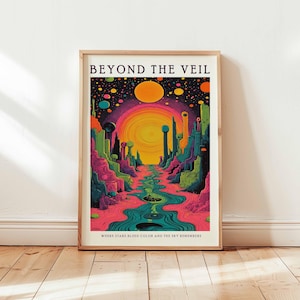 Beyond the Veil-poster, psychedelisch kosmisch landschapskunst aan de muur, surrealistisch trippy Galaxy-print, niet-ingelijst visionair scifi-decor