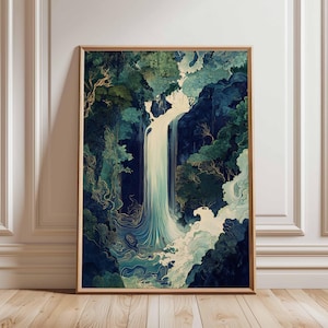 Arte mural japonés, estampado floral, póster de Katsushika Hokusai, decoración japonesa, decoración oriental, estampado de naturaleza, arte mural botánico, decoración floral