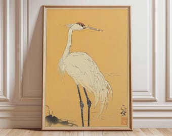 Japanese Crane Wall Art Print, Minimalist Bird Poster, Wabi Sabi Decor, Ukiyo-e Style Animal Art, Zen Nature Illustration, Unframed Print