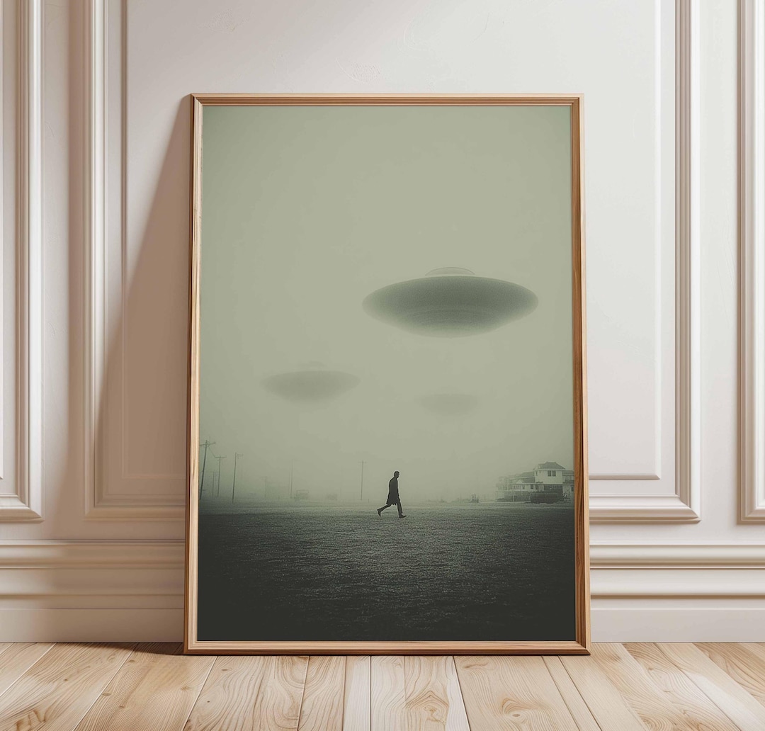 Vintage UFO Poster, Foggy Alien Encounter Wall Art, Retro Sci Fi Print ...