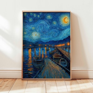 Starry Night Inspired Poster, Van Gogh Style Wall Art Print, Starry Sky Painting Poster, Famous Artwork Reproduction Print