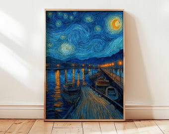 Affiche inspirée de la nuit étoilée, impression d'art mural de style Van Gogh, affiche de peinture ciel étoilé, reproduction d'oeuvres d'art célèbres