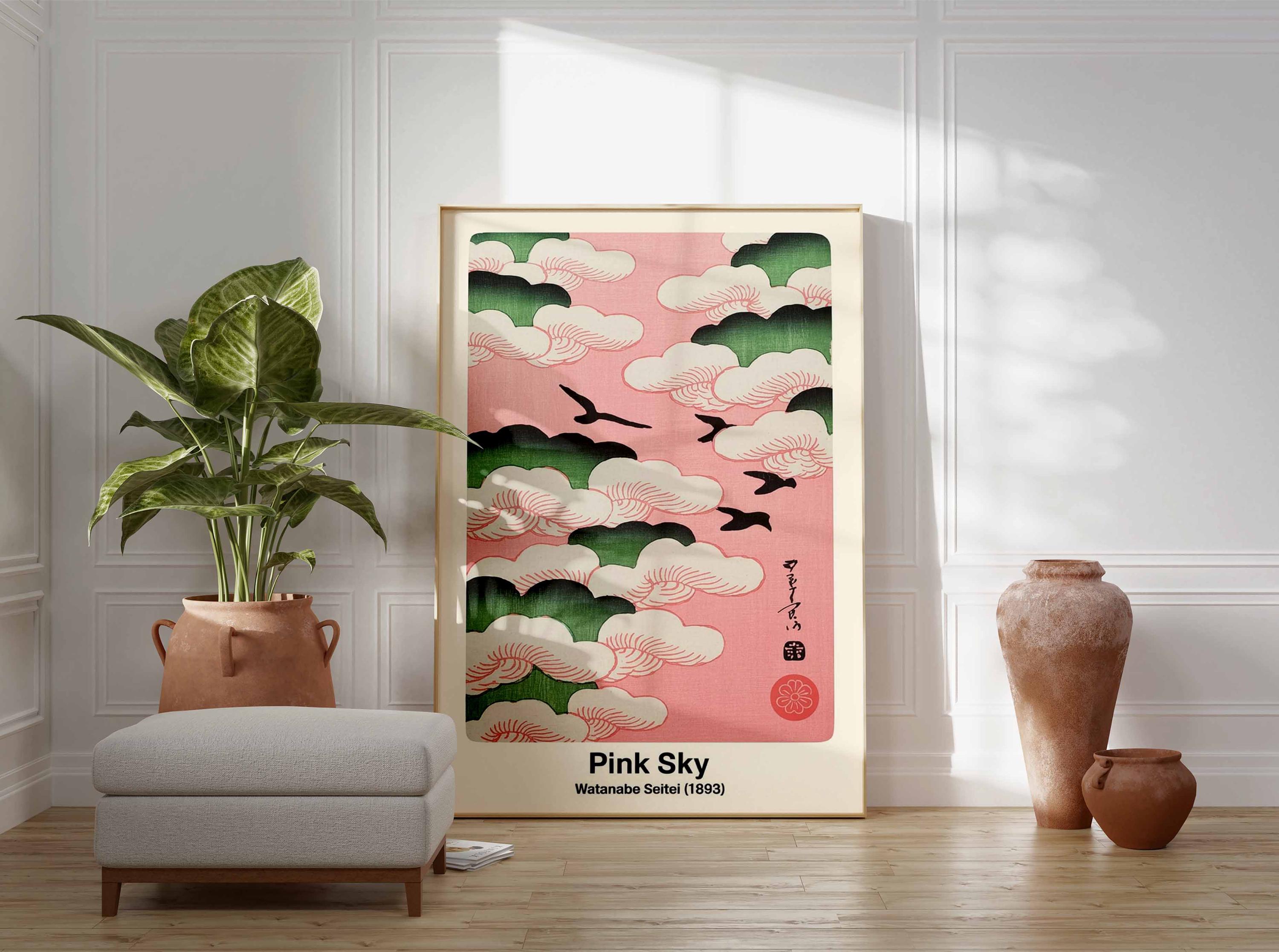 Pink Sky Japanese Print, Watanabe Seitei Wall Art Poster, Vintage