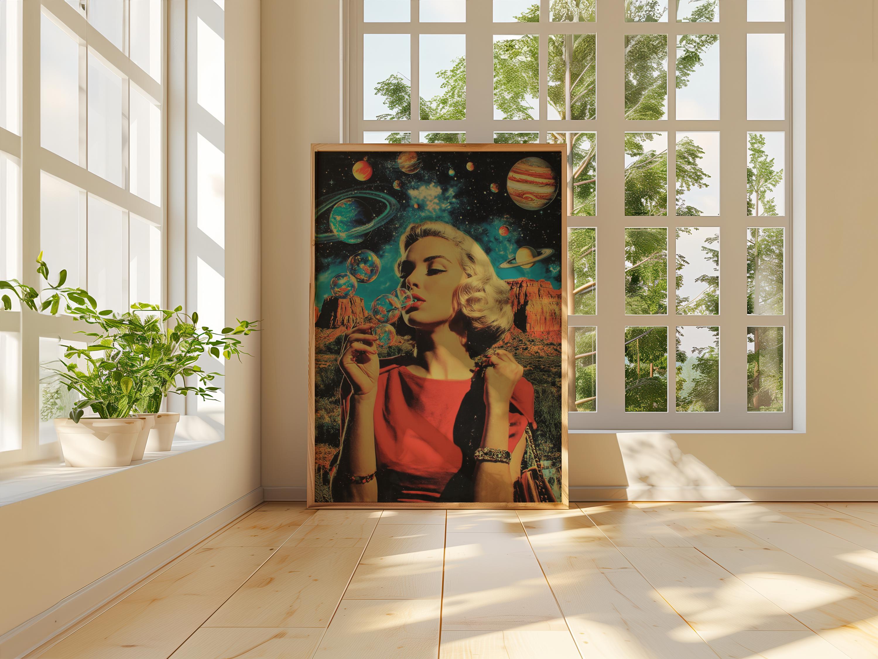 Retro Space Art Poster, Vintage Surreal Collage Print, Cosmic Pop Art ...