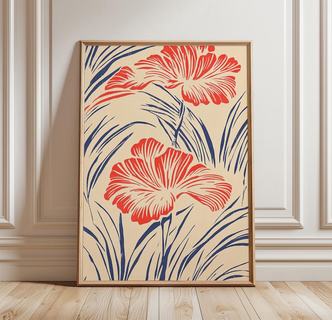 Red Floral Poster | Botanical Wall Art Print | Vintage Flower ...