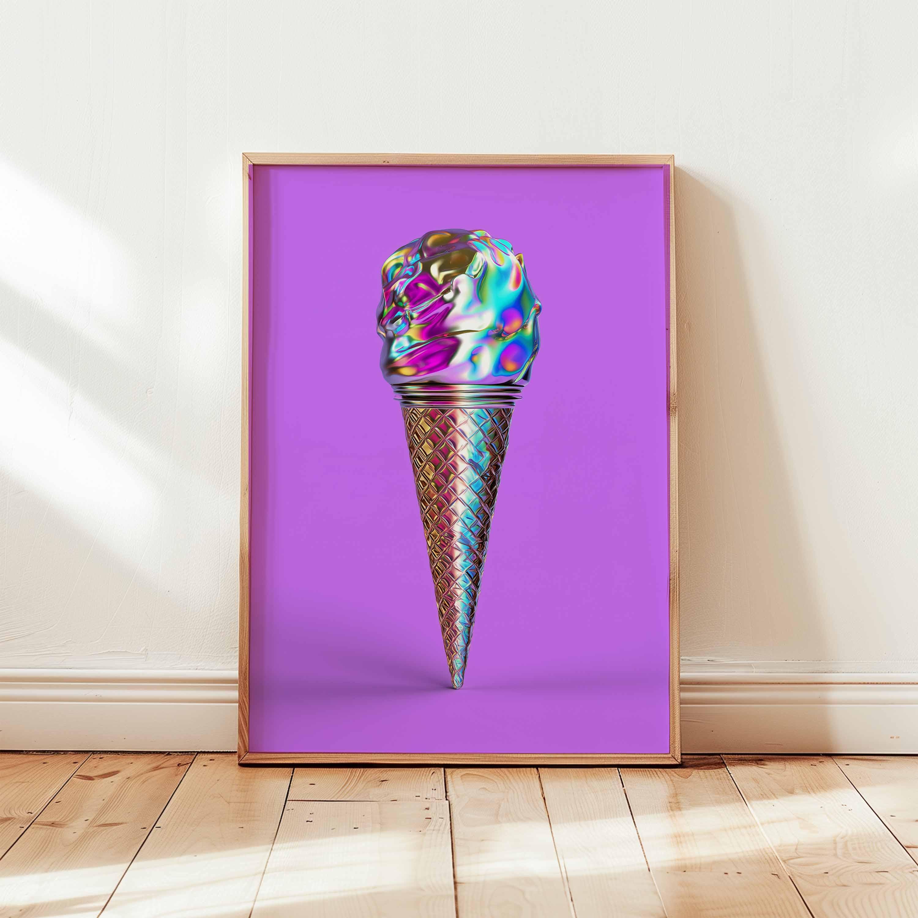 Holographic Ice Cream Poster, Bold Pop Art Wall Print, Metallic