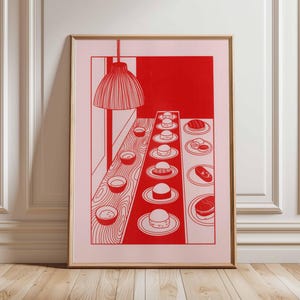 Sushi Poster, Japanese Food Wall Art, Conveyor Belt Print, Retro Kitchen Artwork, Asian Cuisine Decor, Modern Minimalist Poster, Dining Room