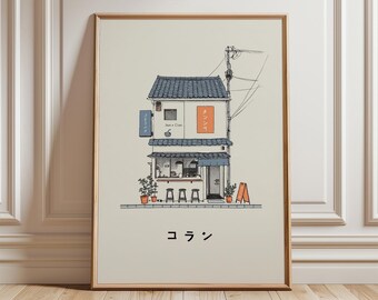 Japanese Ramen Shop Art Print, Minimalist Tokyo Travel Poster, Cafe Sketch Illustration