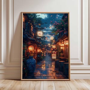 Tokyo Street Poster, Japanese Night Scene, Urban Japanese Art Print, City Lights, Japanese Print, Vintage Tokyo Art, Neon Street Art