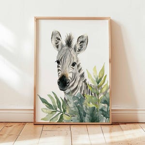 Baby Zebra Wall Art Print, Safari Animal Nursery Poster, Jungle Wildlife Artwork, Watercolor Zebra Illustration, Kids Bedroom Wall Decor