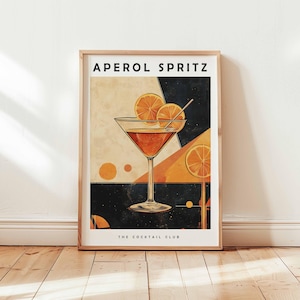 Aperol Spritz Print, Retro Italian Travel Cocktail Print, Plakat do kuchni, Modna włoska sztuka ścienna, Nowoczesne lato vintage, Sztuka wózka barowego