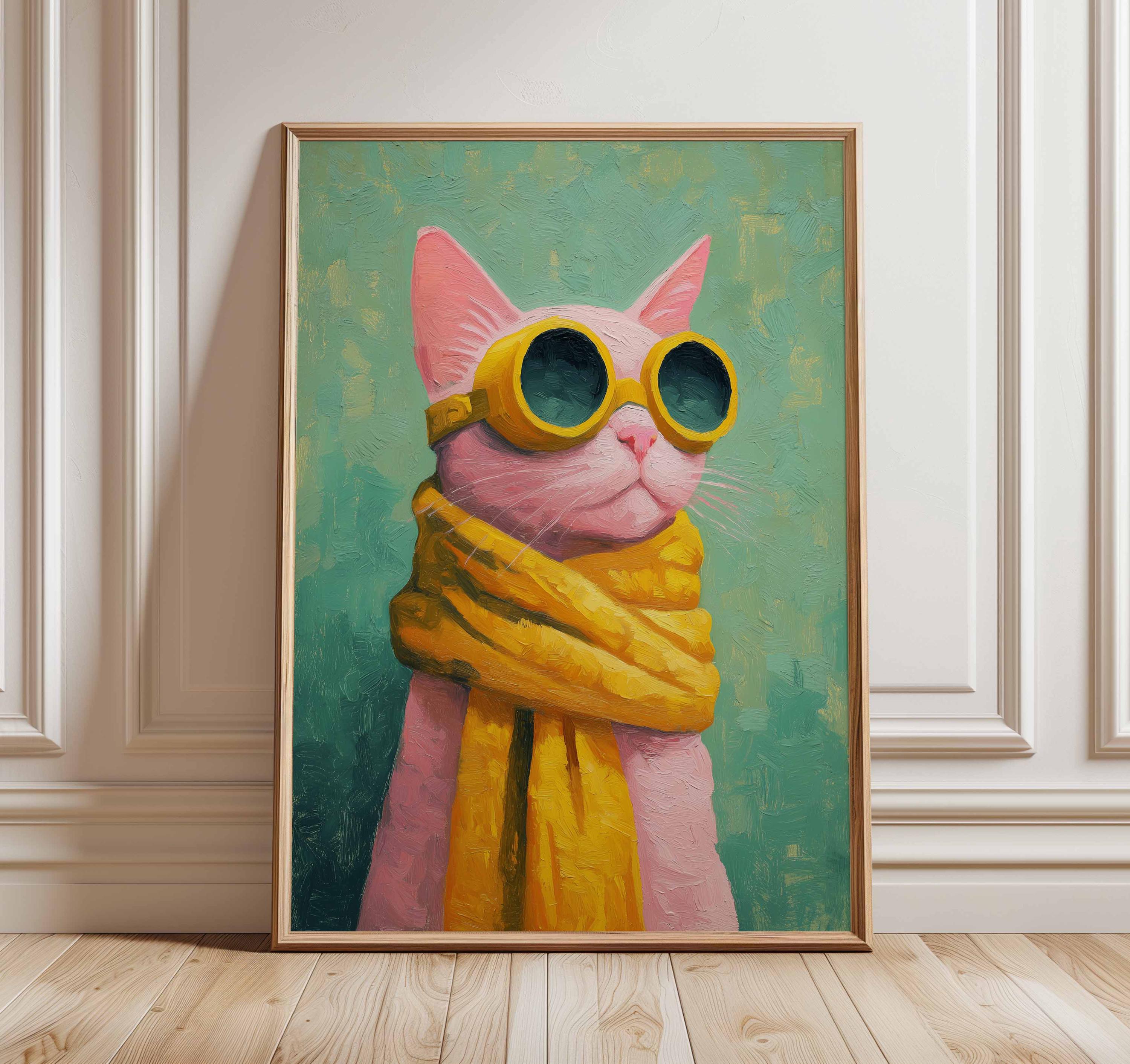 Cool Cat Poster, Funky Animal Wall Art, Pink Cat in Sunglasses